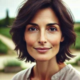 DALL·E 2024-08-06 19.20.52 - A candid and casual profile photo of a 45-year-old Italian woman. She has shoulder-length dark hair, some natural wrinkles and imperfections, and is w